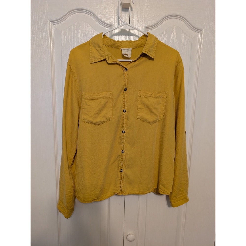Harper Heritage Button-up shirt Small yellow long roll tab sleeves collared